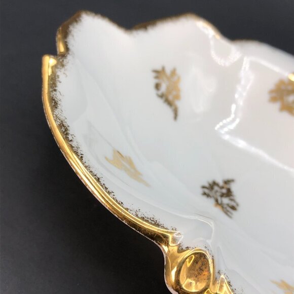 Limoges France GDA Leaf Trinket Dish Vintage Porcelain Ring Tray Gold Paint Trim - Picture 7 of 10
